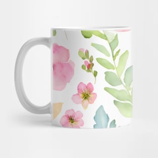 Watercolor Blush Pink Flowers Berries and Ferns Floral Pattern Mug